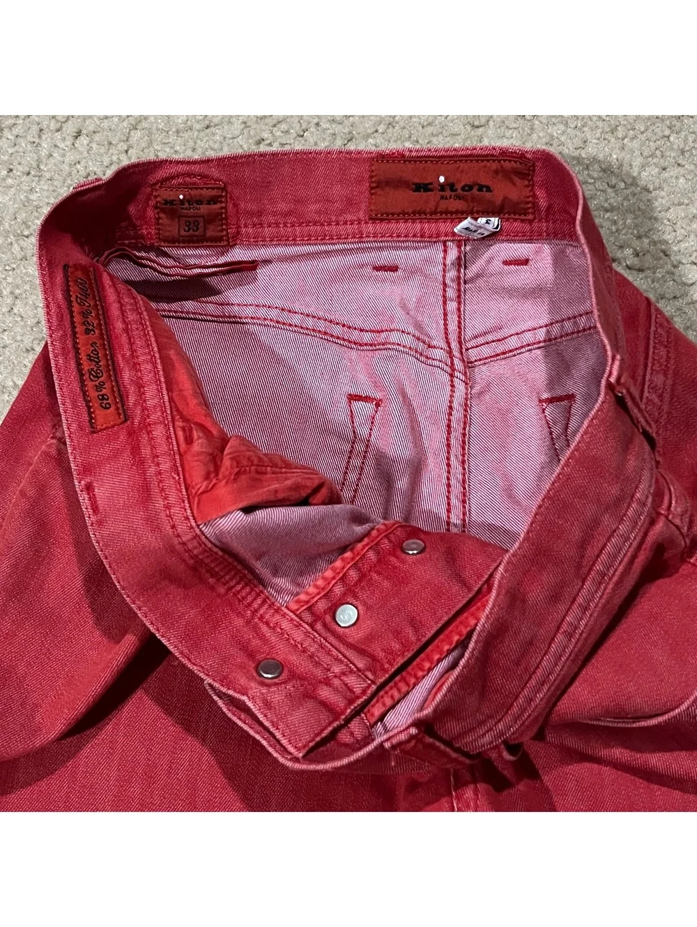 Kiton Mens Red Stretch Jeans Size 33
